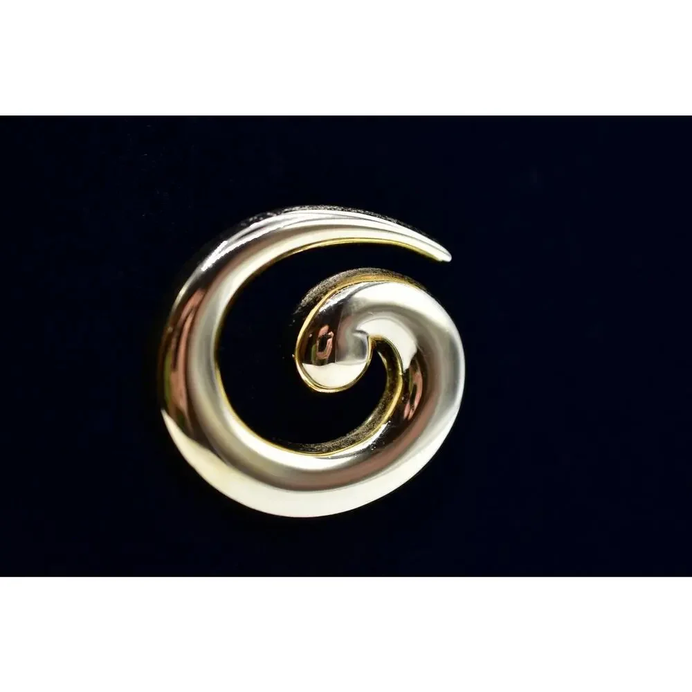 Monet Vintage Brooch Pin Chunky Swirl Gold Tone Abstract Bold Signed 1970s Bin5